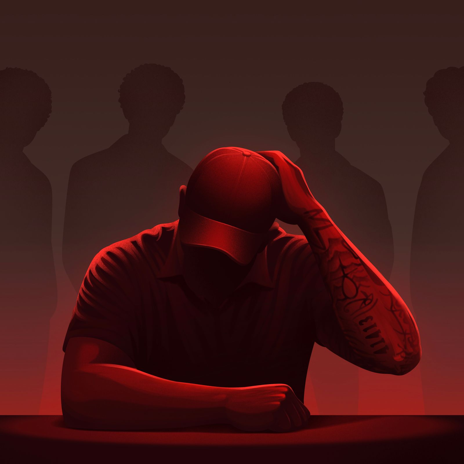 Illustration of a man wearing a hat in red