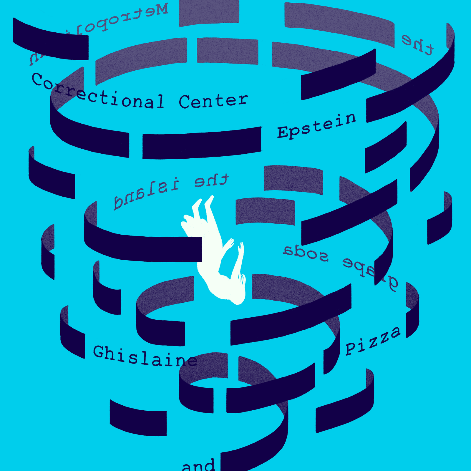 Illustration of a figure falling thorough a whirlwind of information